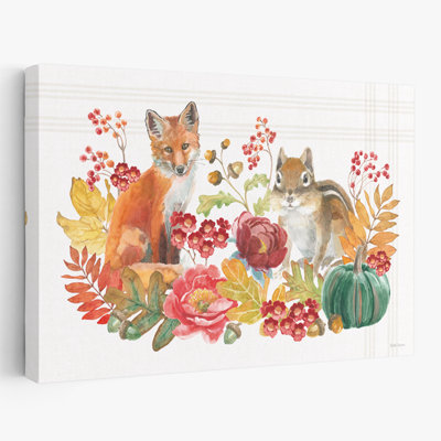 Wooded Harvest I - Acorns Animal Autumn Berries Art