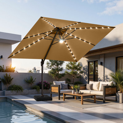  11' X 11' Solar LED Lights Cantilever Patio Umbrella with Counterweights Base