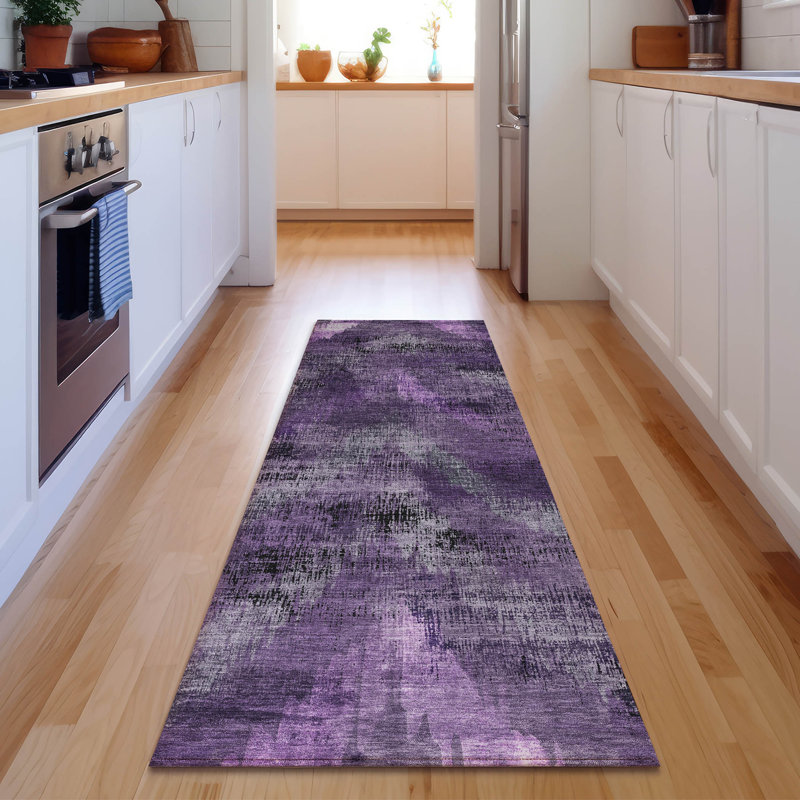 Premium Machine Washable Prisco Purple Rug, Runner 2'3" x 7'6"
