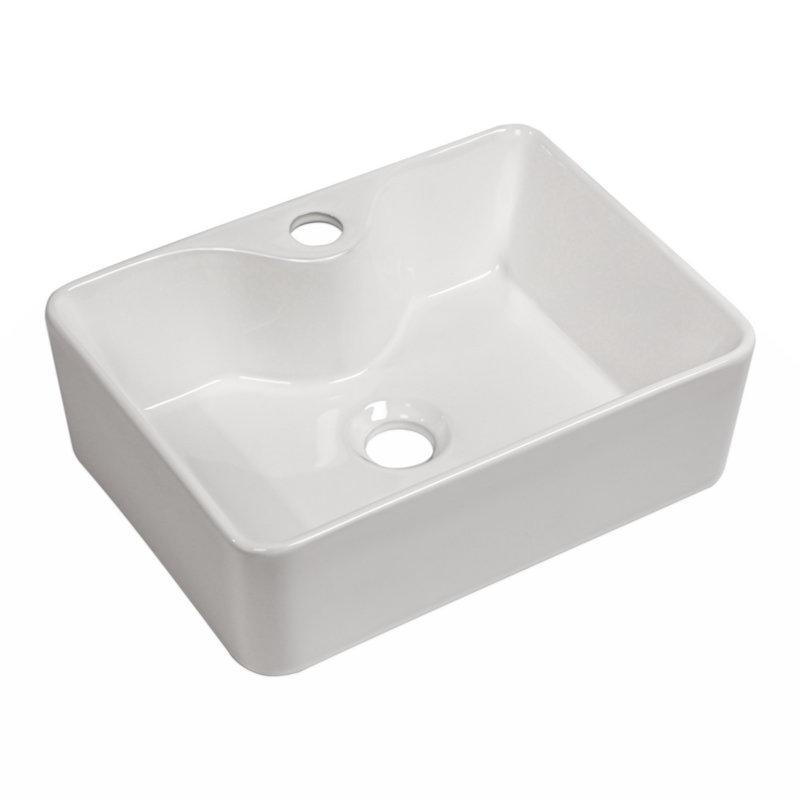 White Ceramic Rectangular Vessel Bathroom Sink, 16"x12"