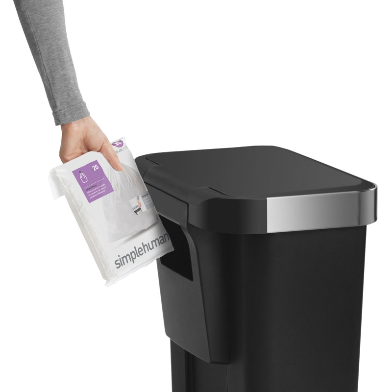 Simplehuman 45 Liter / 12 Gallon Rectangular Kitchen Step Trash Can with Soft-Close Lid, Plastic, Black