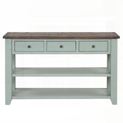 48-inch Solid Pine Wood Console Table with 3 Drawers and 2 Shelves