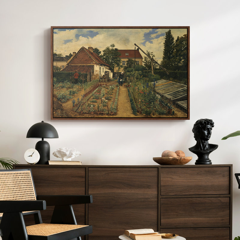 Jardin d'un fleuriste (Le jardin de fleurs), 1864 - Henri de Braekeleer, toile tendue avec châssis, 24 po x 36 po, Noyer