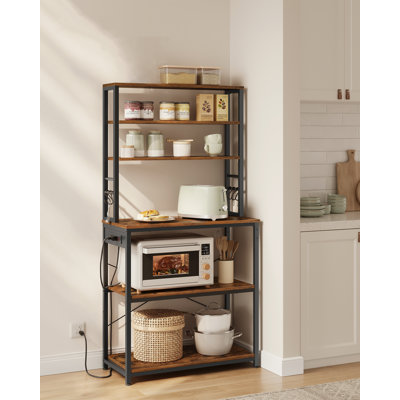 Baker's Rack With Power Outlet, Coffee Bar For Kitchen With Storage, 6-Tier Kitchen Shelves With 6 Hooks, Microwave Stand, 40 X 80 X 167 Cm