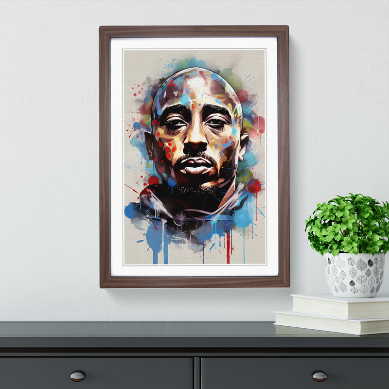 XYZ-FRM-V1223-6285 Tupac Shakur Constructivism - Single Picture Frame Print on Wood, Walnut Framed, 46cm H x 34cm W