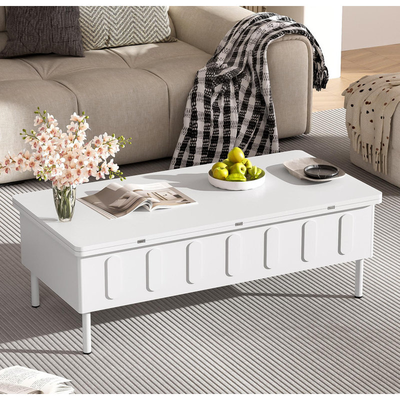 Table basse à plateau relevable avec 2 tiroirs, table basse moderne avec plateau pliable, table basse réglable multifonctionnelle avec compartiment de rangement dissimulé pour le salon