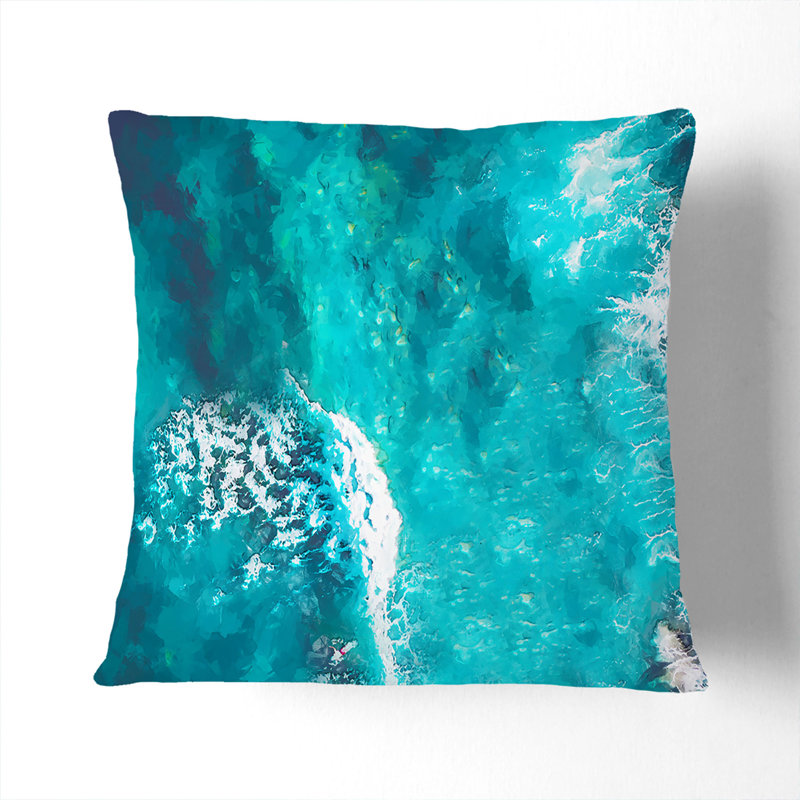 Surfing Waves Cushion with Filling, Black, 40cm H x 40cm W x 15cm D