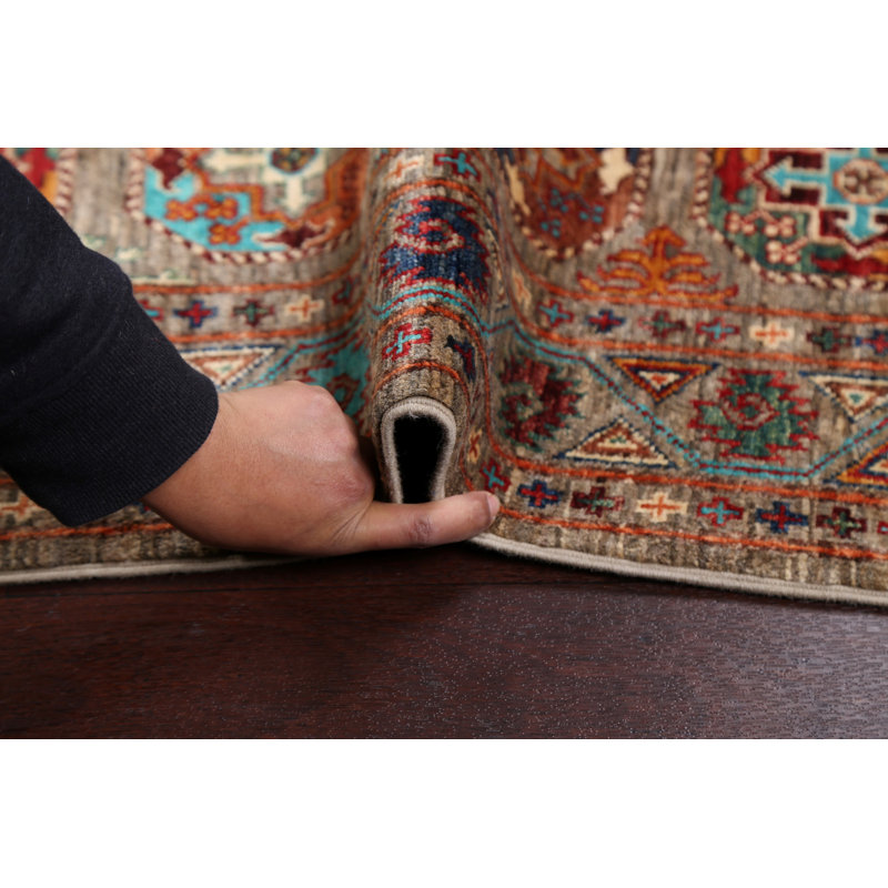Tapis de couloir brun / vert / rouille / bleu en laine noué à la main de conception unique 2 pi 8 po x 10 pi