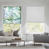 Pleated Window Shades, No Drill, Stick-On, Cordless Self-Adhesive, Printed Pattern For Indoor Windows & Doors