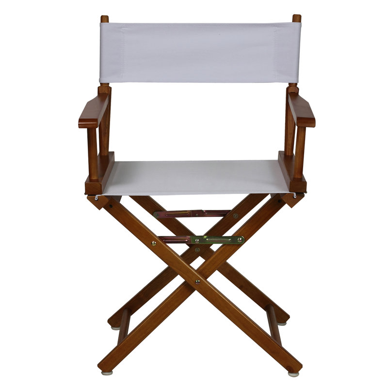Chaise de réalisateur pliante 18 po, Blanc, Chêne miel