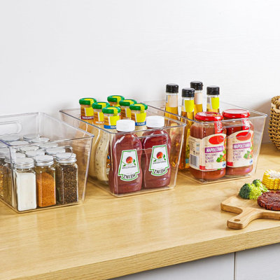 Bacs de rangement transparents pour garde-manger, 10 bacs de rangement en plastique avec poignée pour la cuisine, le réfrigérateur, le congélateur, l'organisation des armoires et le rangement