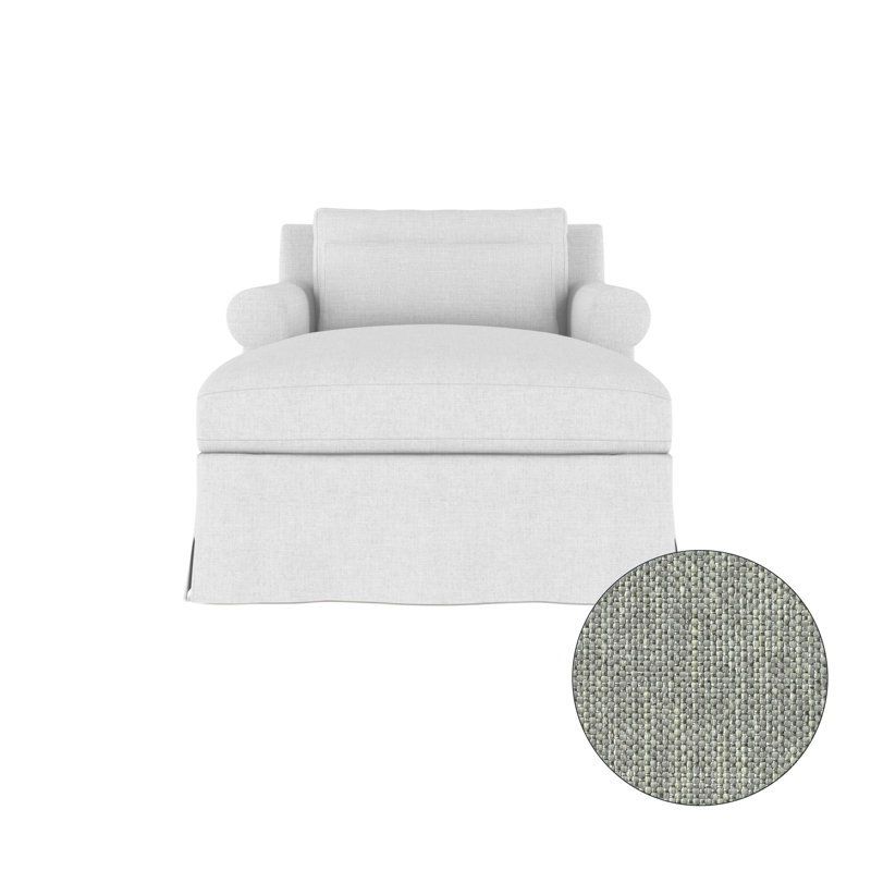 Ludlow Chaise Lounge, Plush Velvet Blue Print, Weathered
