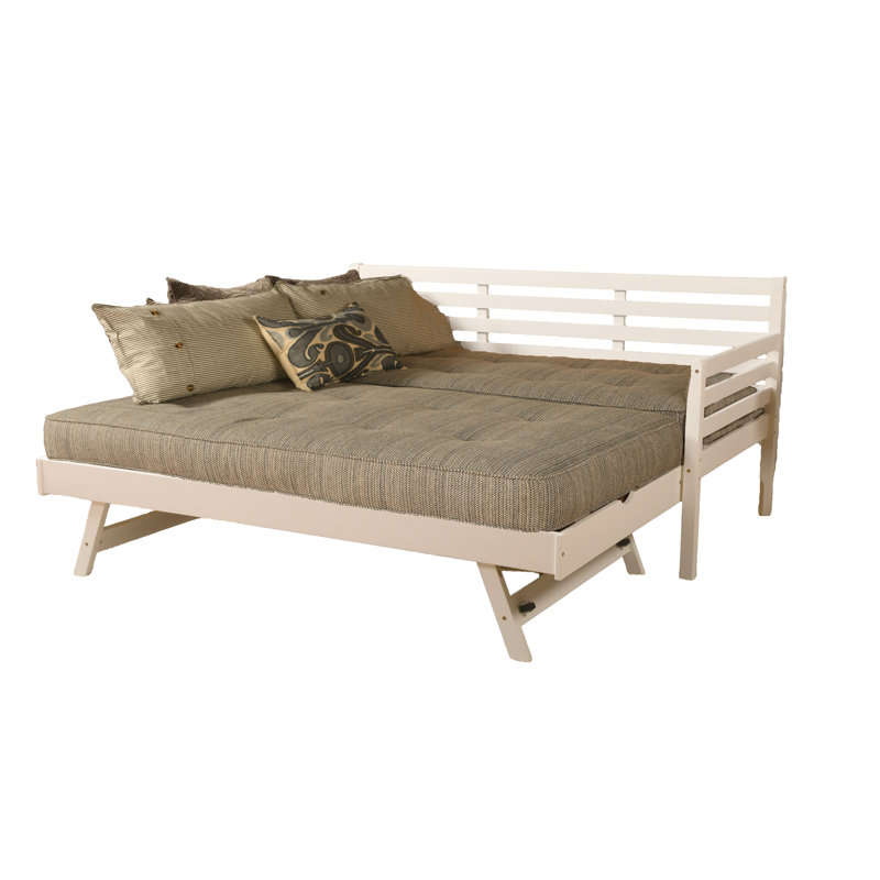 Lit de jour et lit escamotable avec matelas Alhamdi Boho, Blanc, Bleu port maritime