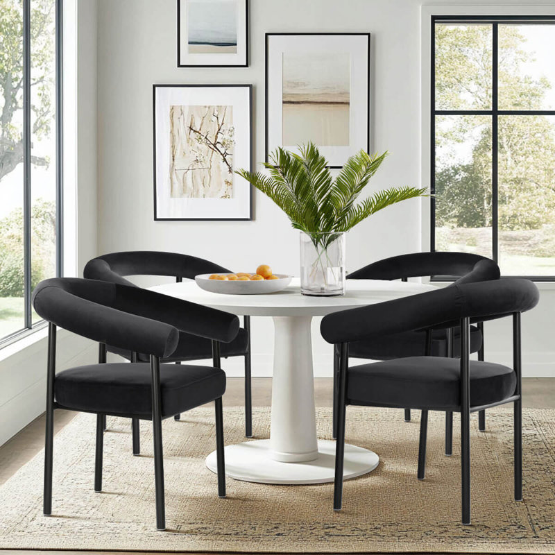 4 Pieces Velvet Dining Chairs, Black