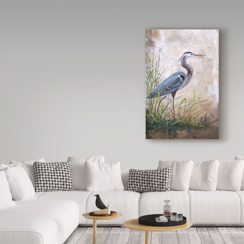 «Heron in the Reeds» par Jean Plout - impression sur toile, H 47 po x l 30 po x P 2 po