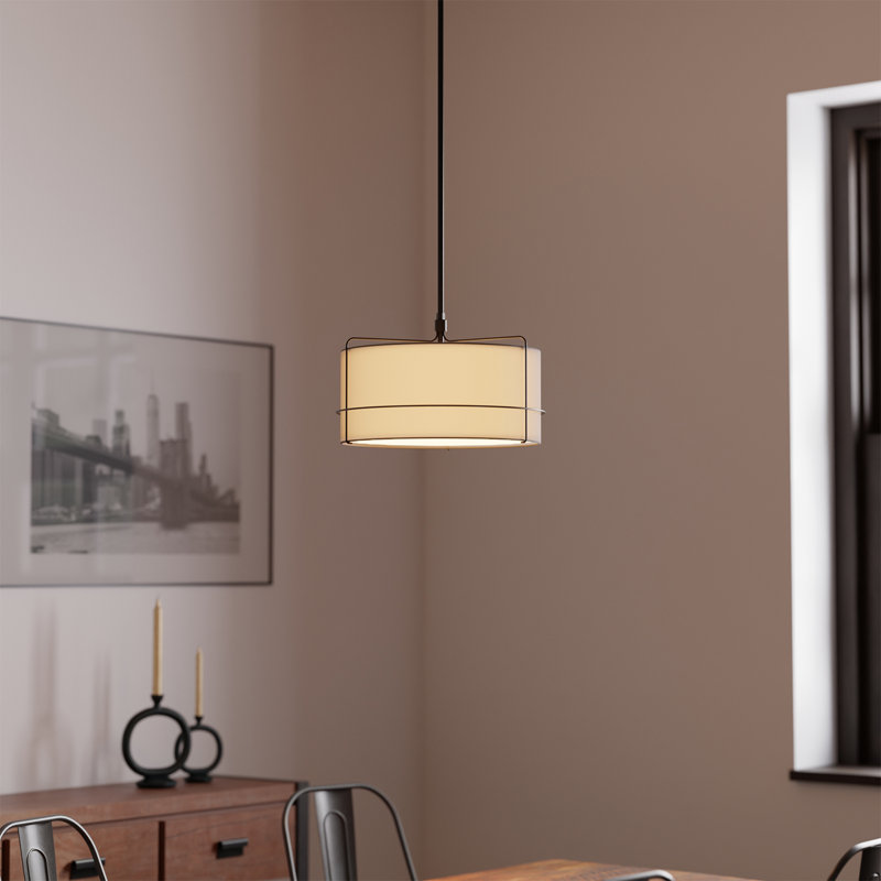 2-Light Steel Pendant Light with Fabric Shade