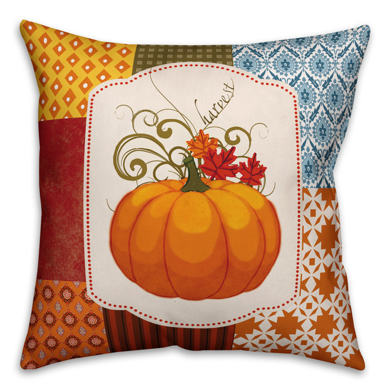 Harvest Patchwork Pumpkin Patchwork Outdoor Reversible Throw Pillow, Outdoor