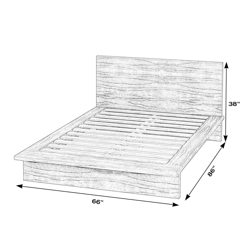 Soleil Wood Low Profile Platform Bed, Queen, Brown