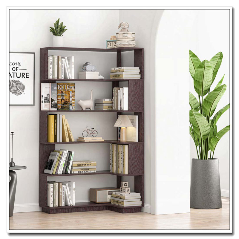 Freestanding Corner Bookshelf, Ox Blood Red