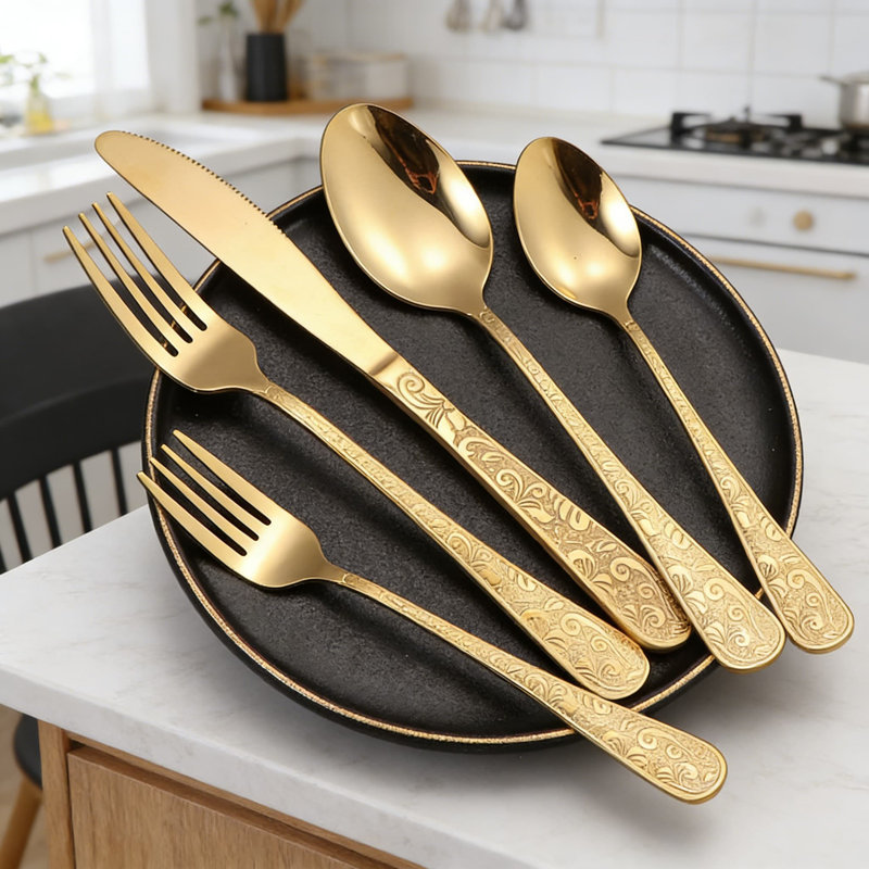 Ensemble de couverts professionnel en acier inoxydable 20 pièces pour le bifteck et la gastronomie - Acier inoxydable 401 robuste avec style élégant de restaurant d'hôtel