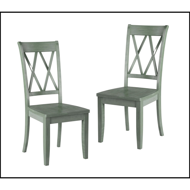 Ensemble de 2 chaises d'appoint décontractées à finition sarcelle avec placage de pin et dossier à double X transitionnel pour les salles à manger