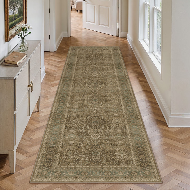 Vintage Oriental Washable Area Rug With Non-Slip Backing, Runner 2' x 8'