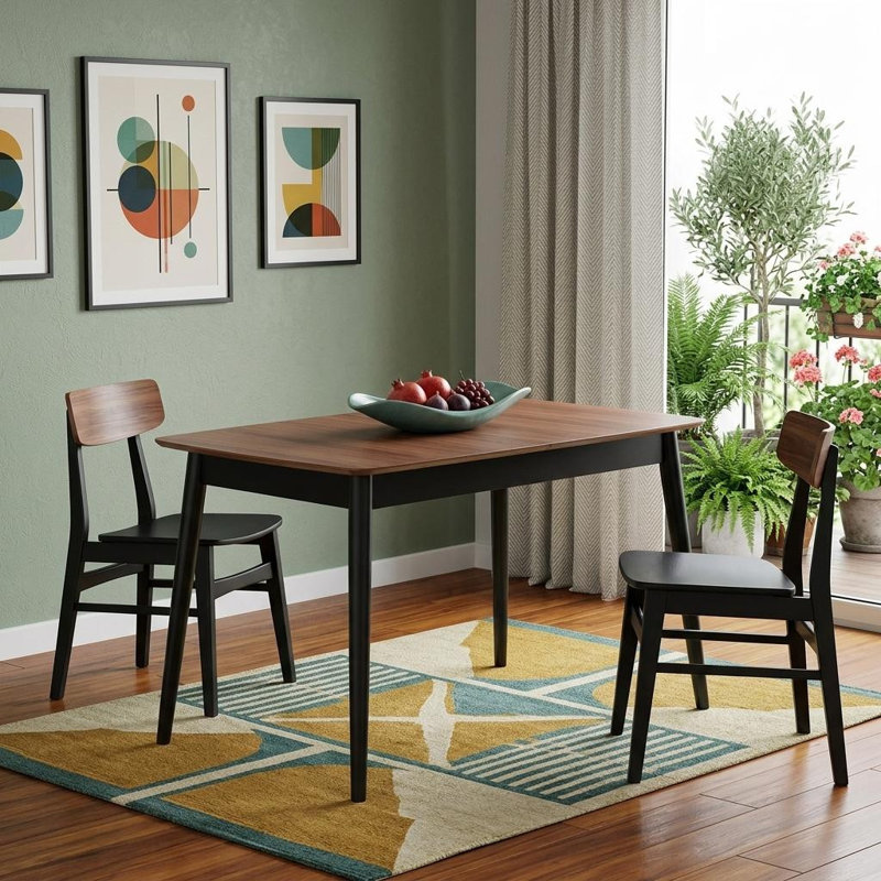 Table de salle à manger extensible à rallonge papillon en bois naturel et noir de 63 pouces