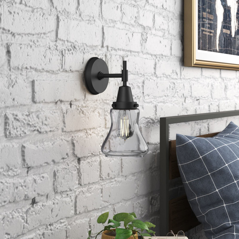 Gayle Armed Sconce, Clear, Incandescent, Matte Black