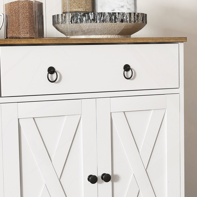 Buffet, buffet avec 2 tiroirs, 2 armoires de rangement, 4 portes de style grange