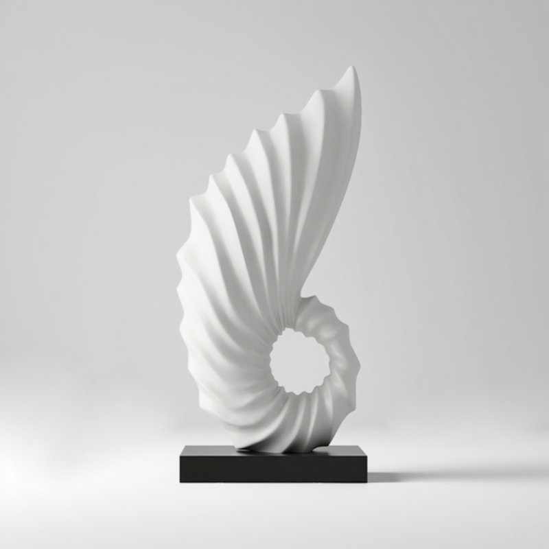 Creative Abstract Art Conch Sculpture Decoration With Frp & Marble Base, White/Black