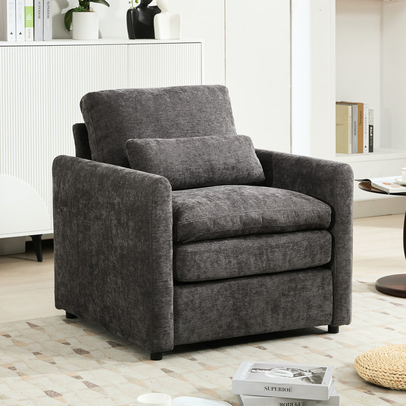 Salon 31,9 po gris - revêtement en chenille, coussin à deux couches, soutien ergonomique, coutures élégantes, coussin lombaire amovible, fauteuil de soutien et de détente