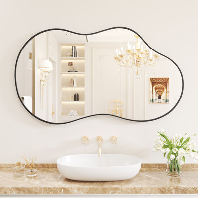 Irregular Wall Mirror Asymmetrical Mirror Wall Mounted Mirrors Decorative, Abstract Wavy Aluminum Alloy Frame Mirror For Bathroom, Bedroom, Living Room, Entryway
