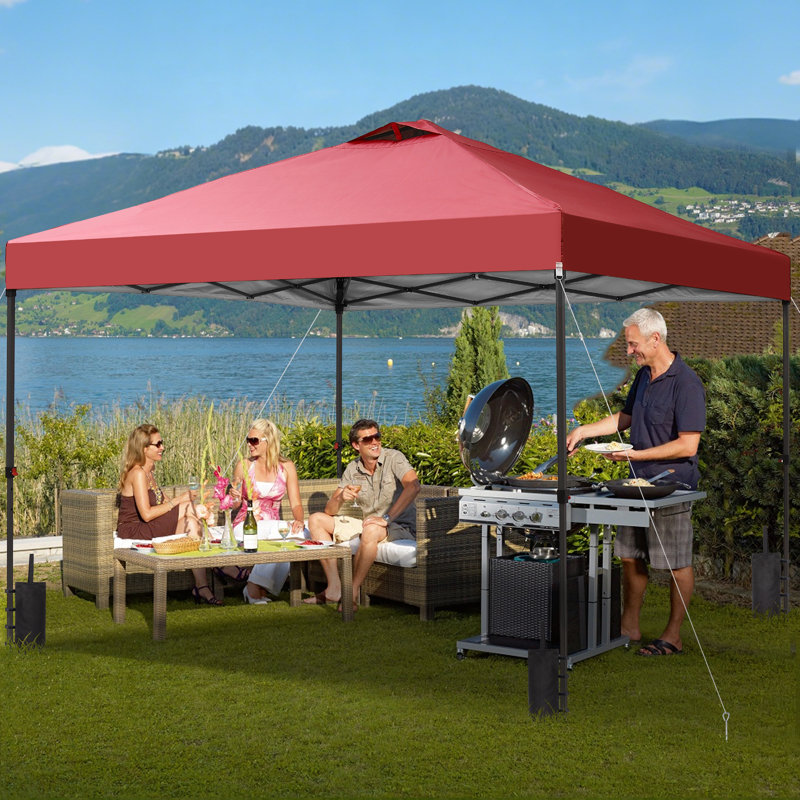 10X10 Pop Up Canopy  Tent With One Push Setup,  Instant Portable Shelter With Sandbags, Red, 10 ft. W x 10 ft. D, Red