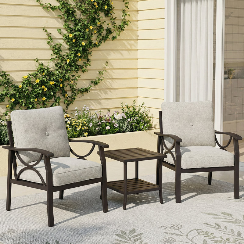 Ensemble de conversation pour patio pour 2 personnes avec coussins, Brun