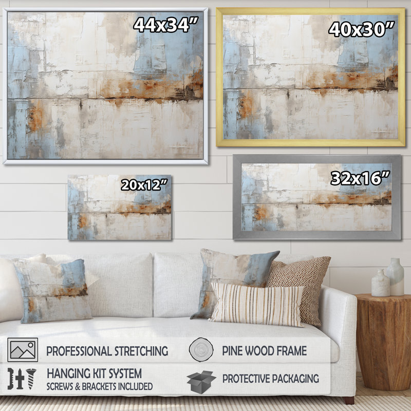 Tachisme gris et bleu - art mural Tachisme, Toile tendue, H 24 po x l 32 po x P 1 po