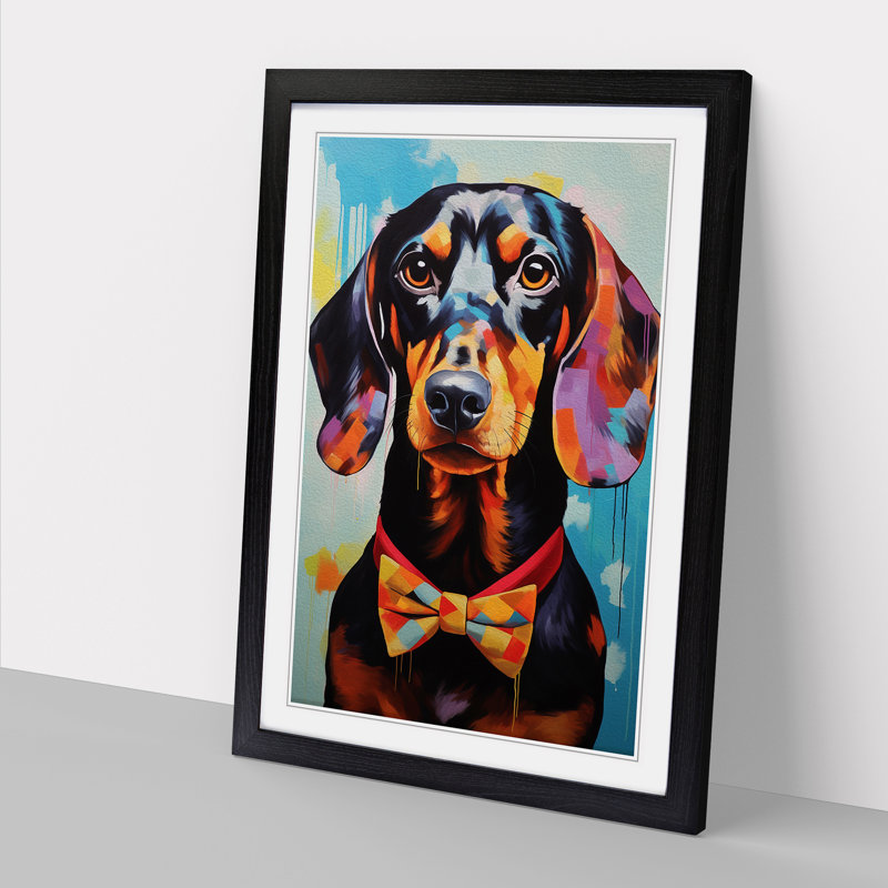 Dachshund Modern - Single Picture Frame Print on Wood, Black, 34cm H x 25cm W x 2cm D