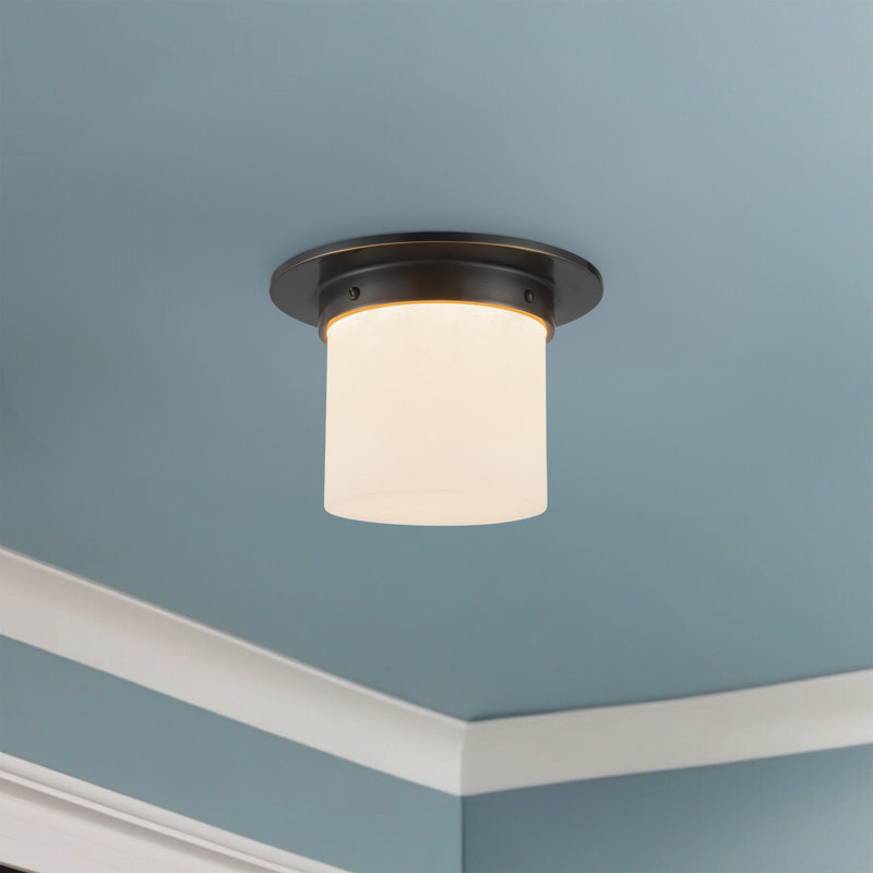 Mineral 8-in Brass Flush Mount, Oil Rubbed Bronze, Alabaster