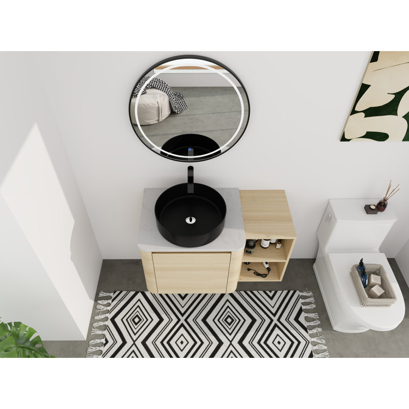 36" Wall-Mounted Bathroom Vanity Set - 5 Color Basin Options (White/Black/Marble Patterns) With Open Storage Shelf(Type B)