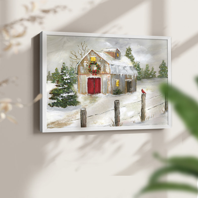 Winter Barn -Framed Print - Restickable, 8" H x 10" W, White