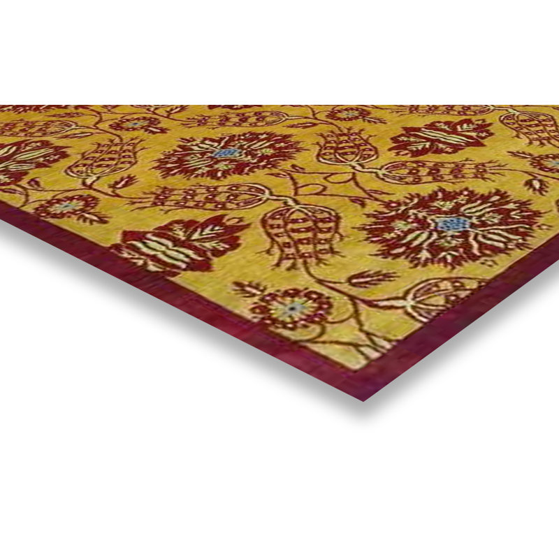 Tapis de zone en laine or/rouge 4 pi x 6 po main one-of-kind noué la Diann