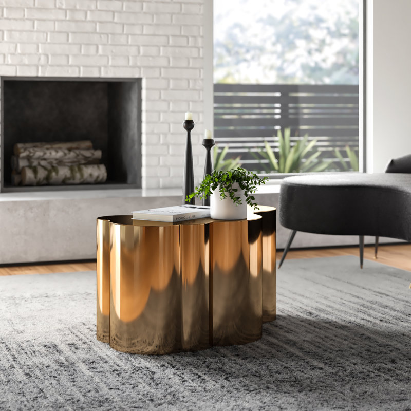 Kate Modern Coffee Table with Cloud Shaped Free form Design, Rose Gold, 16" H x 31" L x 19" W