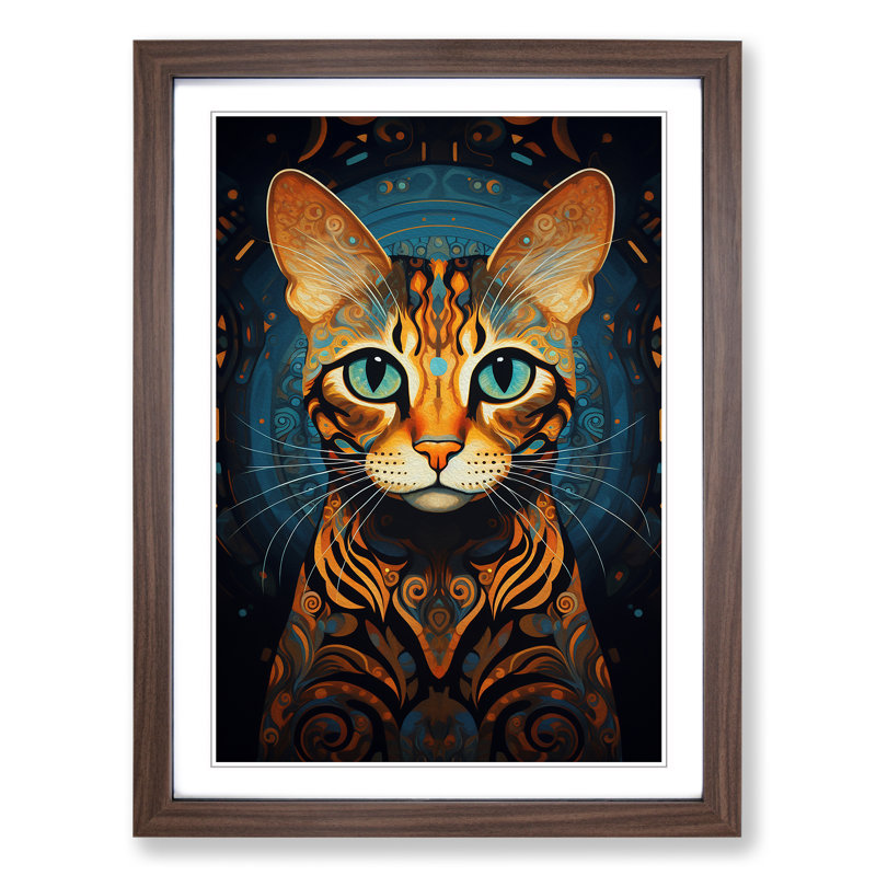 Bengal Cat Symbolism Art - Framed Print, Walnut Framed, 46cm H x 34cm W x 2cm D