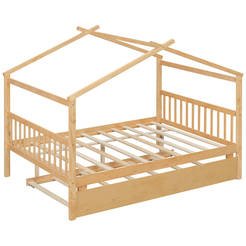 Lit simple gigogne double, lit en bois naturel, structure, offre un bon sommeil pour un lit en bois avec lit gigogne, pin massif