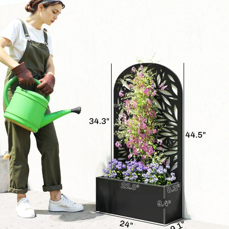 Jardinière courbée surélevée avec treillis décoratif d'intimité, volume intérieur de 7,7 gallons, drainage pour le succès des plantes, fixation murale ou autoportante, panneau de lit de jardin polyvalent de L 24 po x l 9,1 po