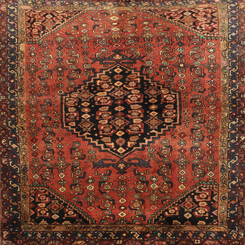 Tapis traditionnel rouge / noir, Carré 3 pi