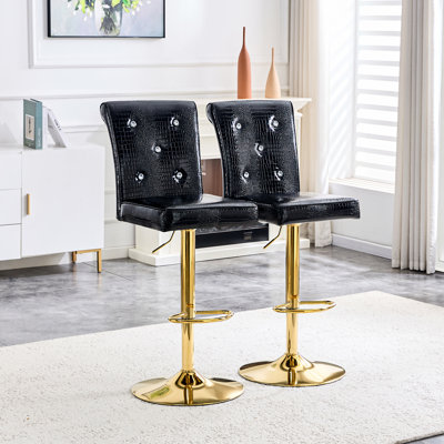 Ensemble de fauteuils 2 pièces en cuir de crocodile rétro avec fermoir en cristal - Ensemble de sièges de salle à manger en cuir synthétique