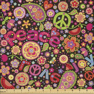 Cylis Hippie Colorful Paisley Leaves Music Keys Fabric