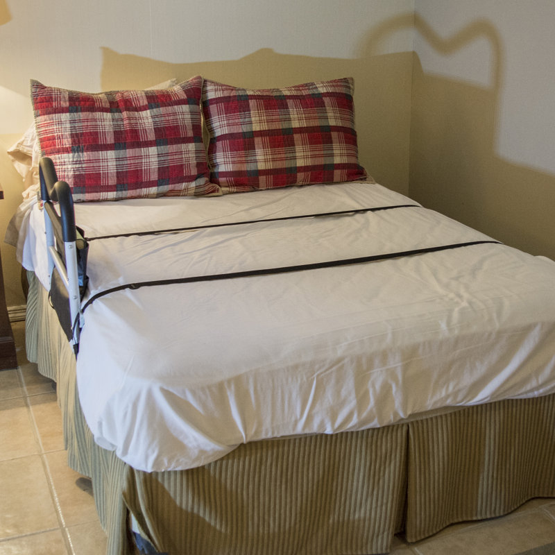 Adjustable Black and White Bed Assist Rail with M-Handle