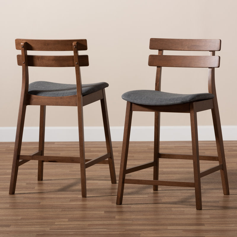 Upholstered Counter Stool with Solid Wood Frame, Dark Grey
