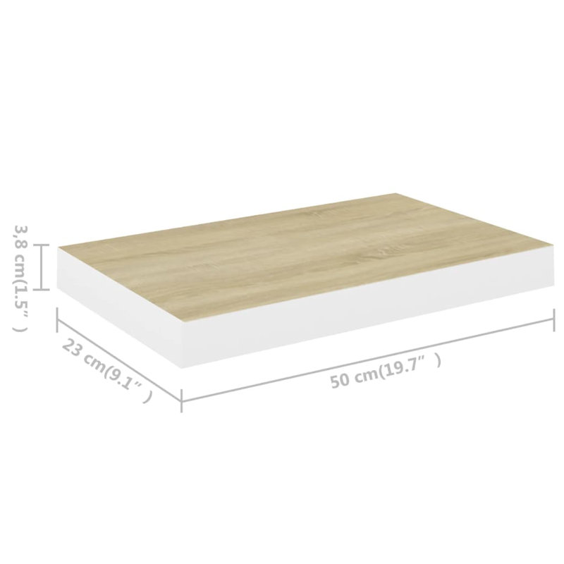 Gracie-Lea 2 Piece Floating Shelf, 3.8cm H x 50cm W x 23cm D, Oak/White